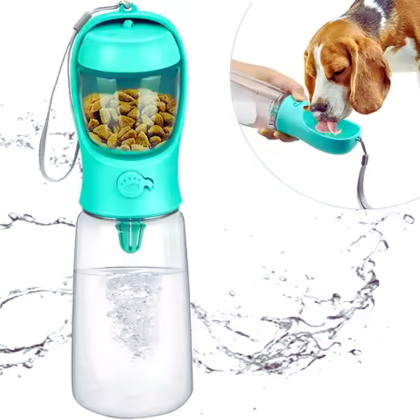 Portable Pet Water Bottle with Food Dispenser for Dogs & Cats.